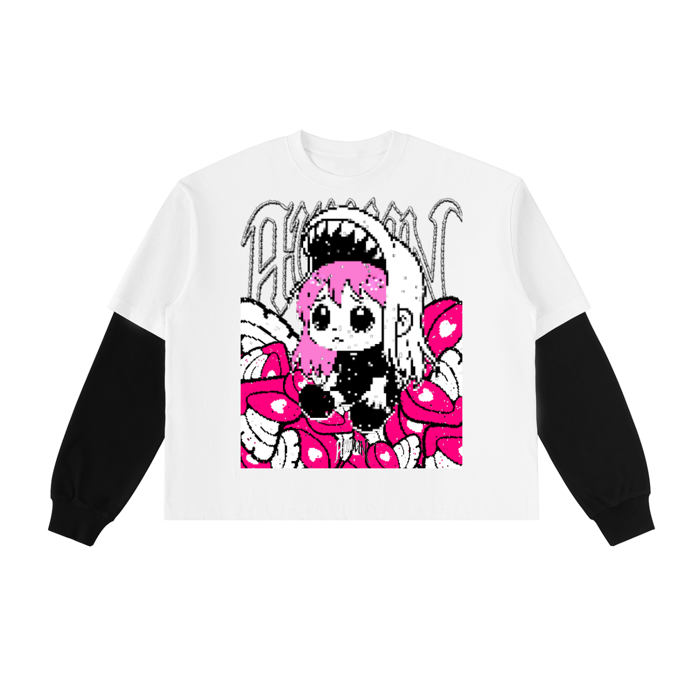 Contrast Sleeve Cotton T-Shirt - Cute Horror