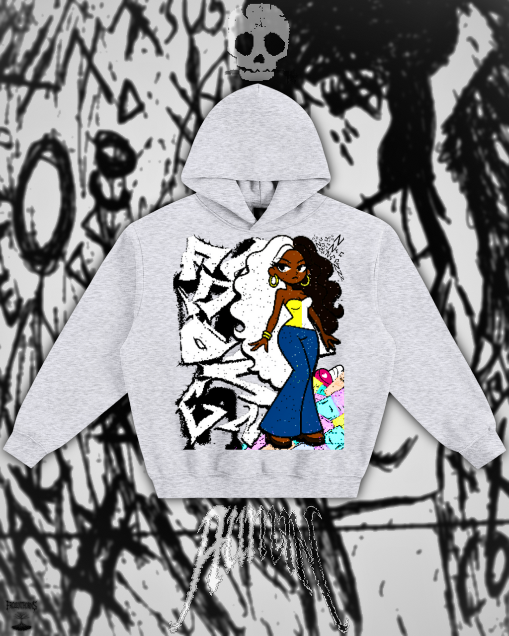 Fleeced Boxy Hoodie - Cartoon Chic