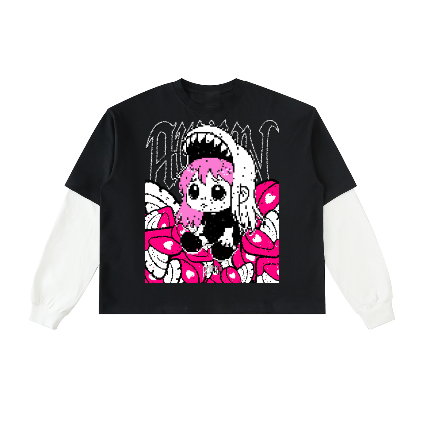 Contrast Sleeve Cotton T-Shirt - Cute Horror